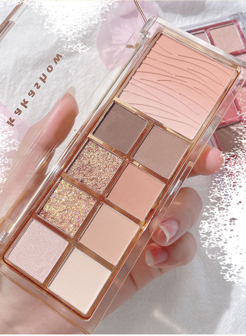 Kakashow Nine Colors Eye Shadow Plate Matte Shimmer Blush Eye Shadow Highlight Repair Makeup Palette Water Ripple Blusher Plate