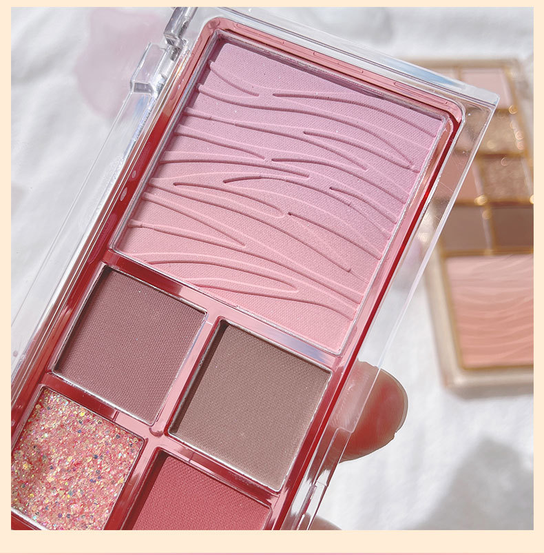 Kakashow Nine Colors Eye Shadow Plate Matte Shimmer Blush Eye Shadow Highlight Repair Makeup Palette Water Ripple Blusher Plate
