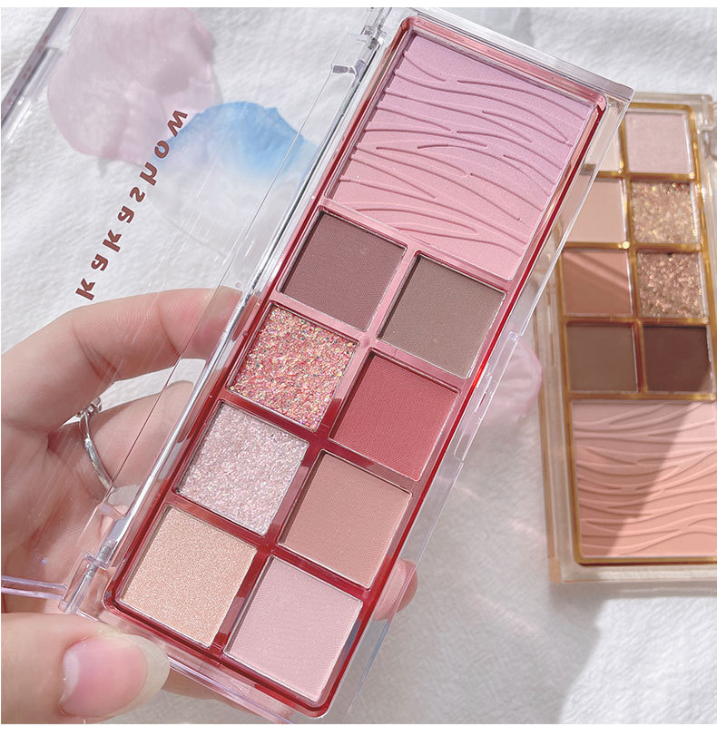 Kakashow Nine Colors Eye Shadow Plate Matte Shimmer Blush Eye Shadow Highlight Repair Makeup Palette Water Ripple Blusher Plate