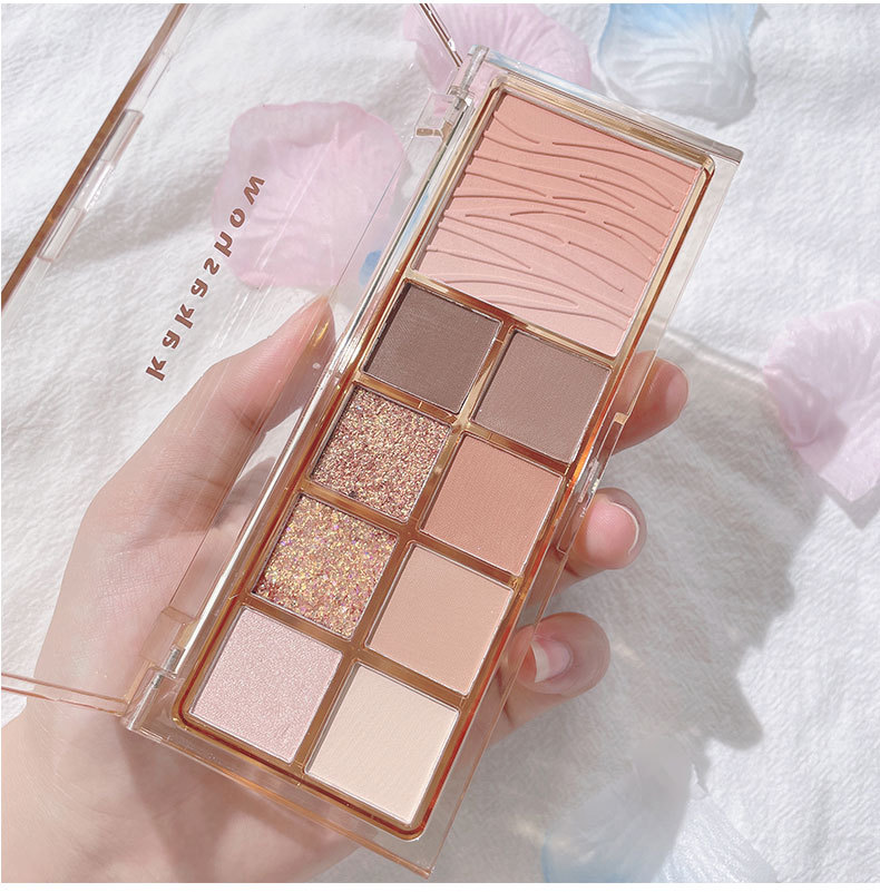 Kakashow Nine Colors Eye Shadow Plate Matte Shimmer Blush Eye Shadow Highlight Repair Makeup Palette Water Ripple Blusher Plate