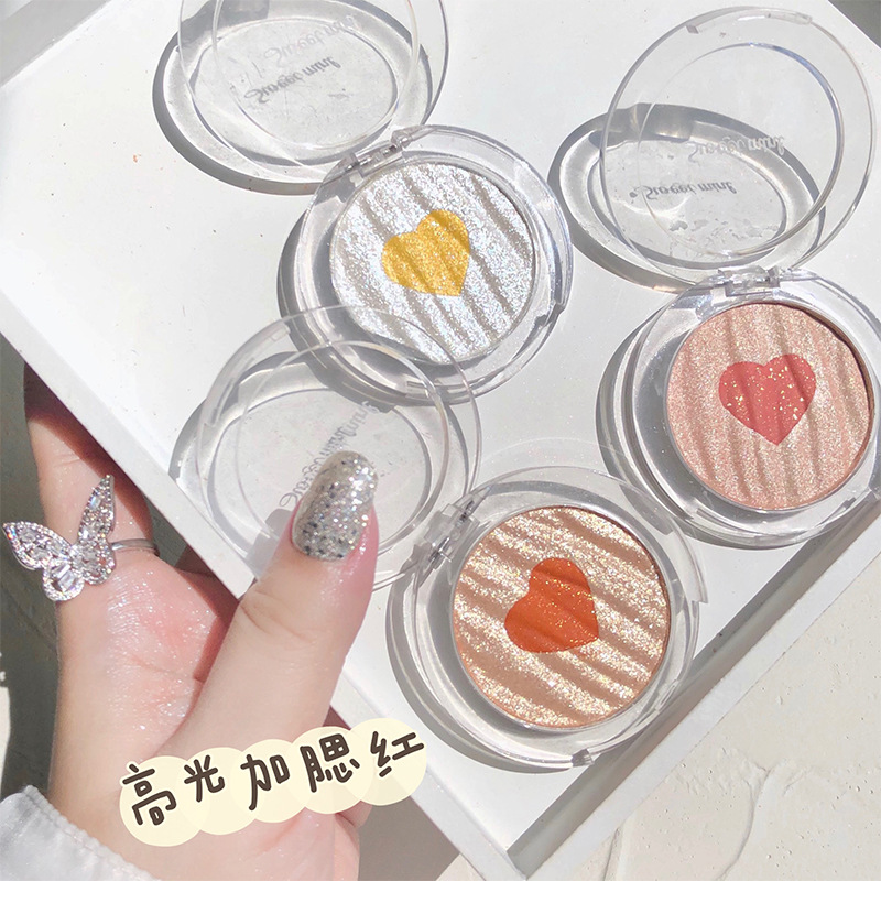 Sweet Mint Two-Color Highlight Blusher Plate Pearlescent Glitter Rouge Compact Female Student Beginner Highlight Cheap Style