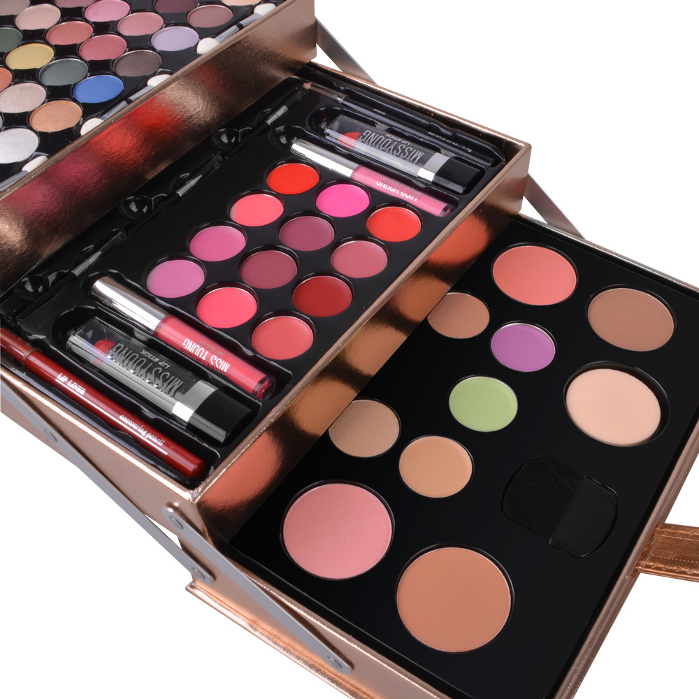 Foreign Trade Popular Style Cosmetics Set Makeup Set Eye Shadow Plate Lipstick Lip Gloss Combination Set Multi-Layer Cosmetic Case