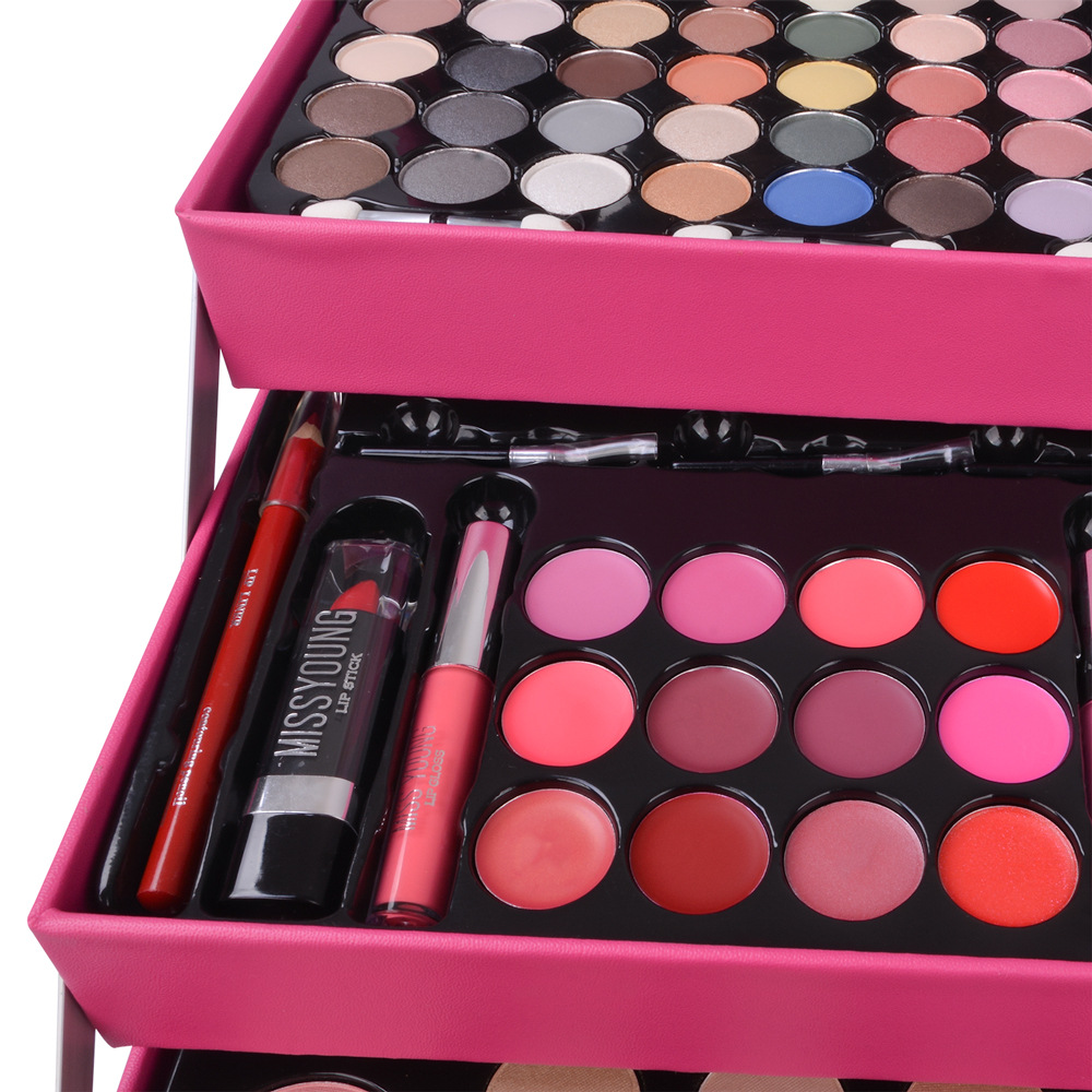 Foreign Trade Popular Style Cosmetics Set Makeup Set Eye Shadow Plate Lipstick Lip Gloss Combination Set Multi-Layer Cosmetic Case