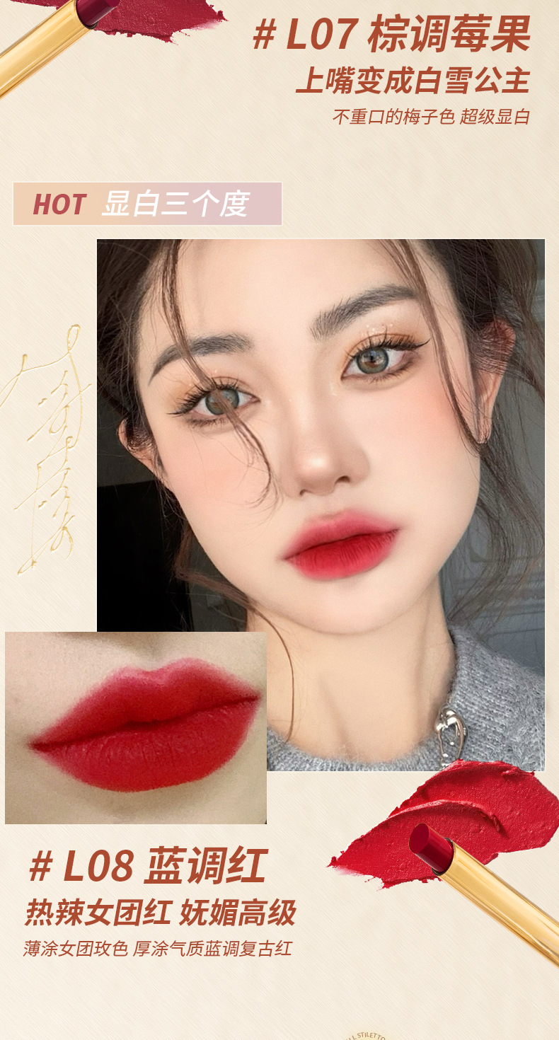 Perfect Small Diary Stiletto Small Tube Lipstick Matte Velvet Sheepskin Non-Fading Lipstick Lip Lacquer Wholesale Delivery