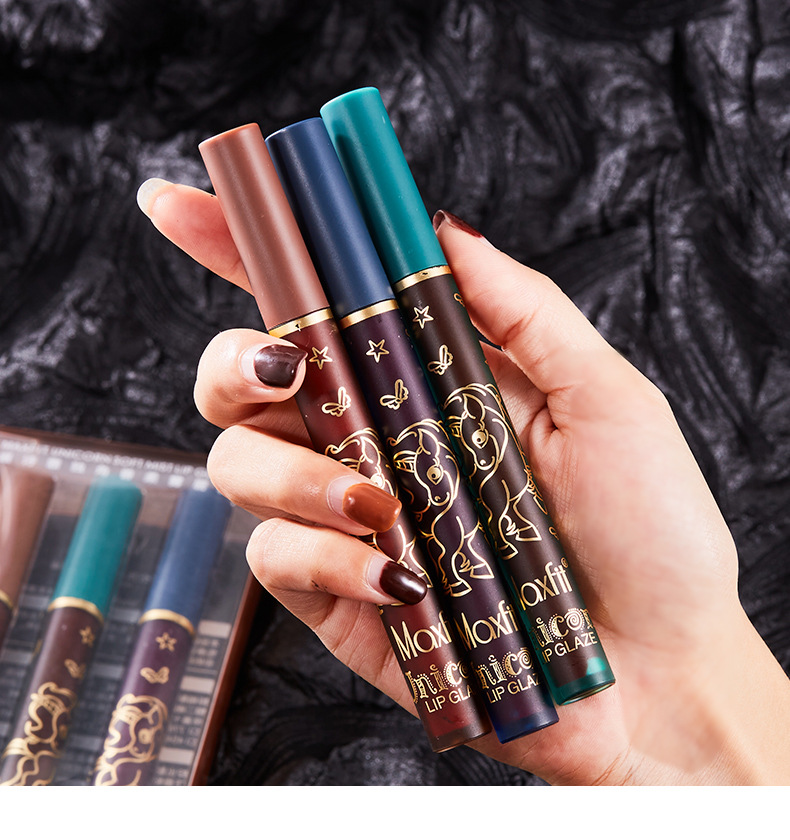 Unicorn Air Lip Glaze Set Velvet Matte Lipstick White Moisturizing No Stain on Cup Matte Lip Gloss Can Be Used for Hair Generation