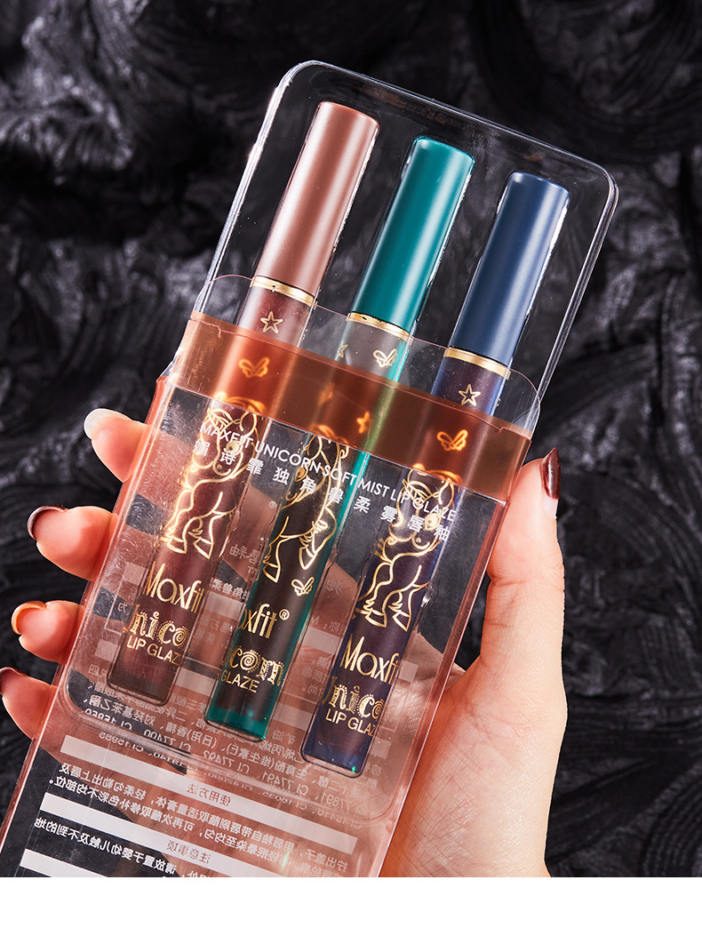 Unicorn Air Lip Glaze Set Velvet Matte Lipstick White Moisturizing No Stain on Cup Matte Lip Gloss Can Be Used for Hair Generation