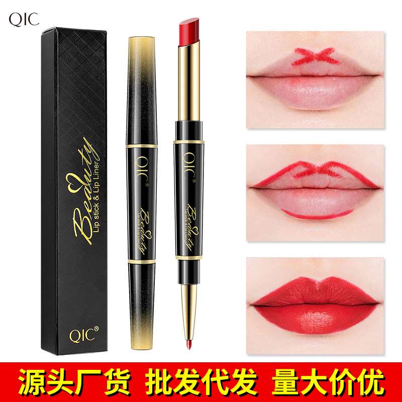 QIC Lipstick Lip Liner Double-Headed Two-in-One Live Broadcast Internet Famous Recommended Makeup Rotating Lip Liner Delineating Painting Lipstick