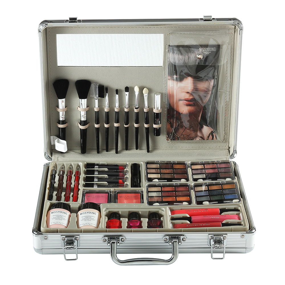 Makeup Artist Makeup Kit Portable Aluminum Alloy Cosmetics Makeup Set Eye Shadow Lipstick Liquid Foundation Combination Set