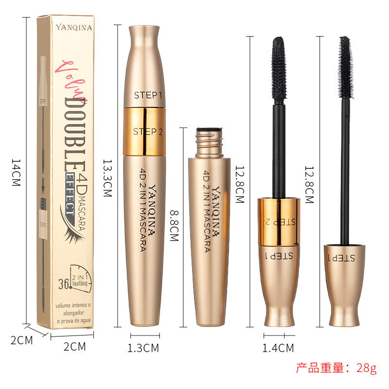 2 in1 Yanqina mascara silica gel brush head long curl warping thick waterproof not rendering cool black eyelash growth fluid