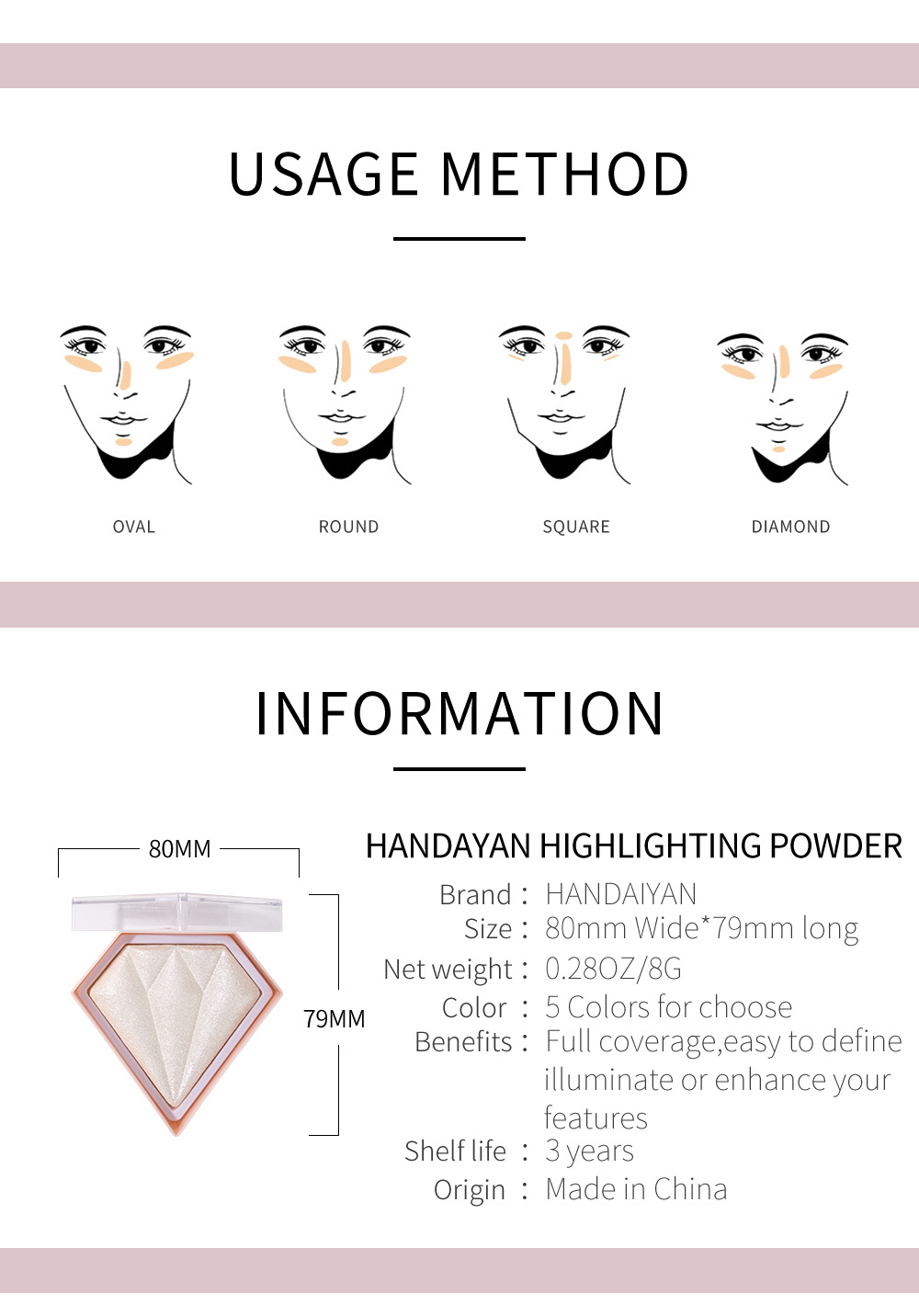 Handaiyan Han Daiyan Diamond Highlight Powder Brightening Skin Color Repair Glitter Nose Shadow Modification Three-Dimensional Brightening