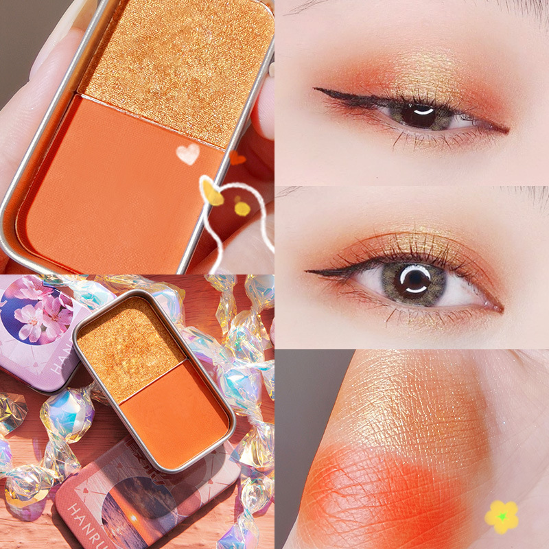 Han Ru Iron Box Double-Color Eye Shadow Matte Shimmer Highlight Powder Internet Celebrity Makeup Small Portable Eye Shadow Plate Female Factory Direct Sales
