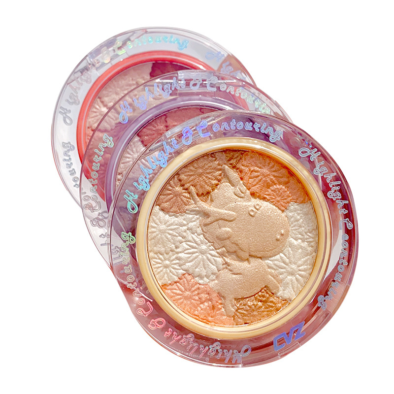 CVZ Unicorn 4-Color Highlight Repair Blusher Plate Nose Shadow Pearlescent Highlight Champagne Gold Three-Dimensional Repair Highlight Powder