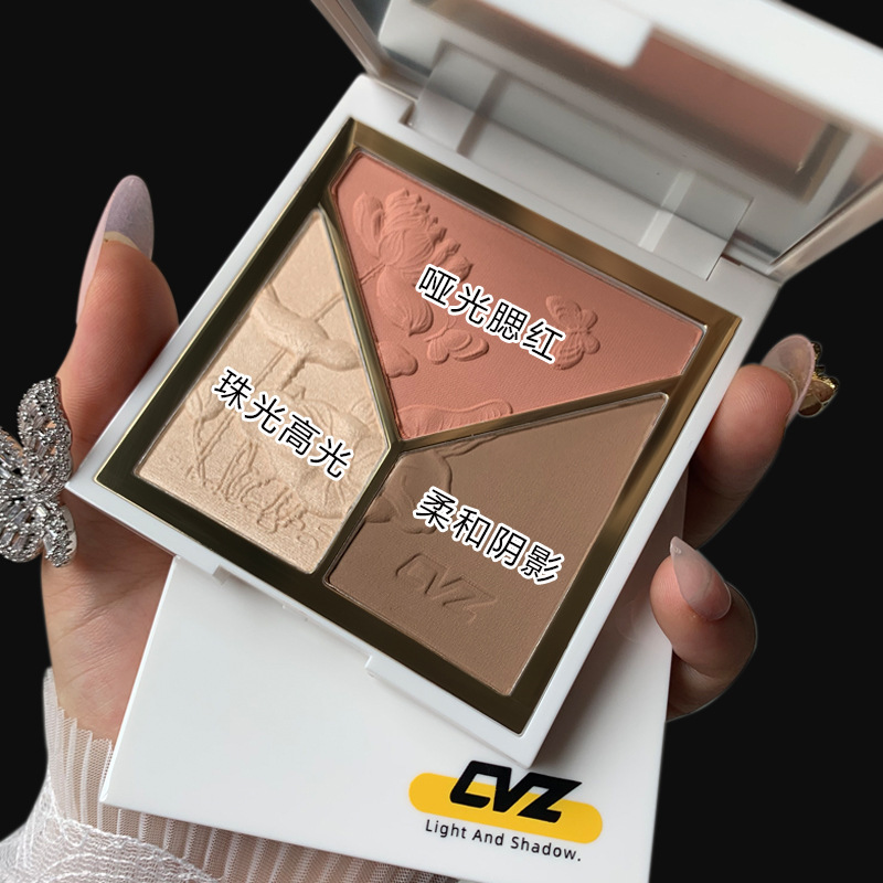 CVZ Three-Color Highlight Repair Blusher Plate Nose Shadow Matte Highlight Shadow Champagne Gold Three-Dimensional Repair Highlight Powder