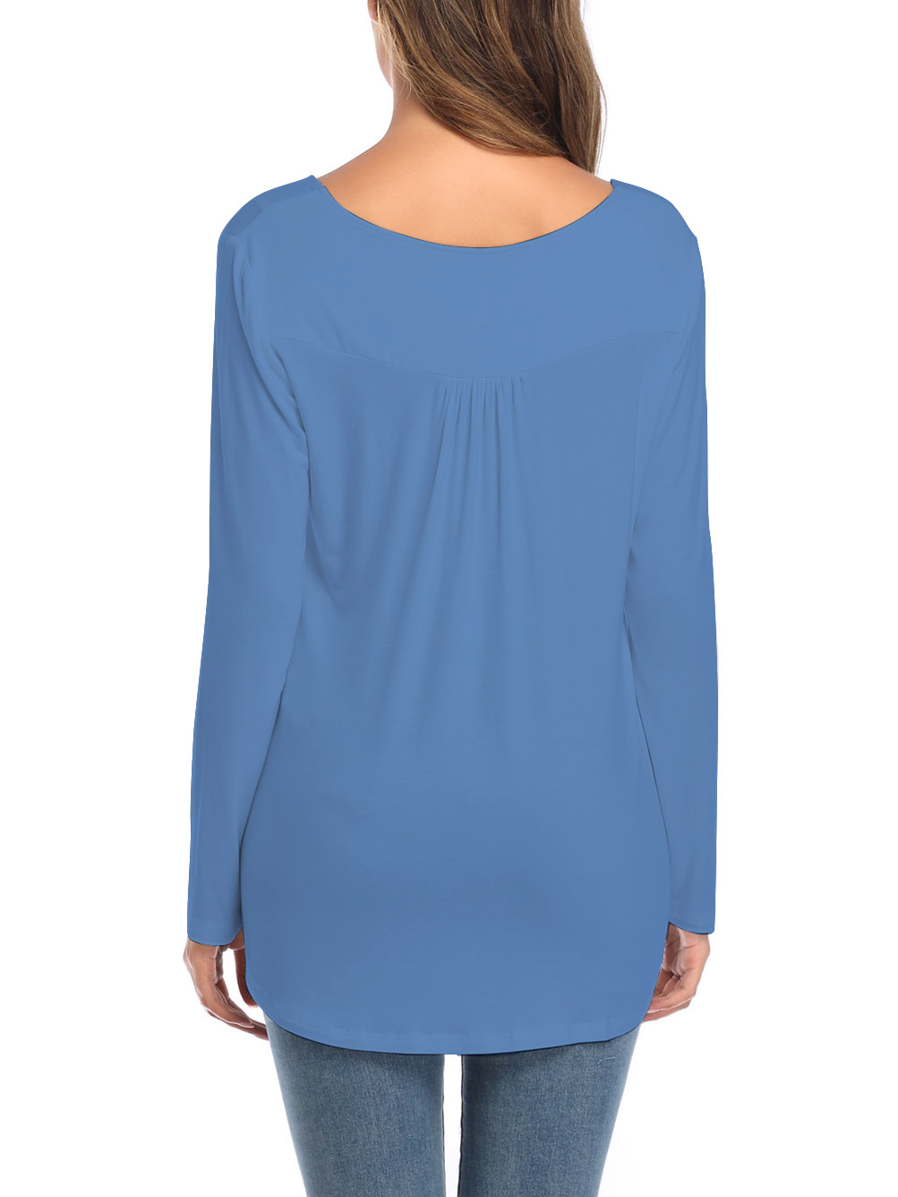 Amazon Popular 2019 Autumn New Large Size Dress V-neck Button Long-Sleeved Upper Garment Plain Pleated Loose T-shirt Amazon Popular 2019 Autumn New Large Size Dress V-neck Button Long-Sleeved Upper Garment Plain Pleated Loose T-shirt