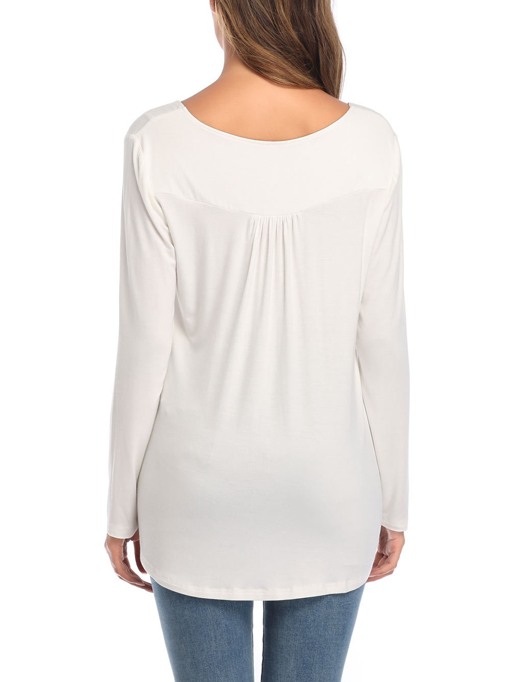 Amazon Popular 2019 Autumn New Large Size Dress V-neck Button Long-Sleeved Upper Garment Plain Pleated Loose T-shirt Amazon Popular 2019 Autumn New Large Size Dress V-neck Button Long-Sleeved Upper Garment Plain Pleated Loose T-shirt