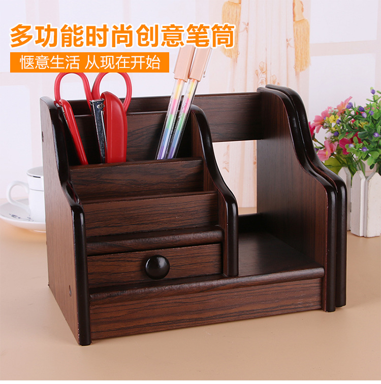 Supply High-Grade Wooden Multi-Functional Assemblage Zone Drawer Storage Pencil Vase Decoration Creative Desktop Stationery Storage Box
