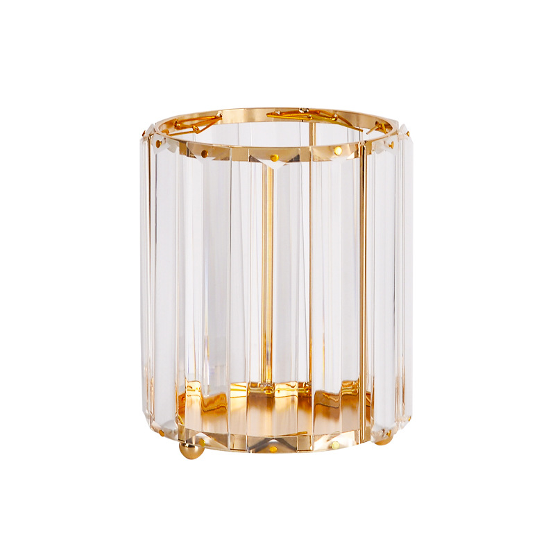 Creative Makeup Brush Holder Nordic Golden Glass Vase Eyebrow Pencil Beauty Container Geometric Pen Container Multifunctional Storage Box