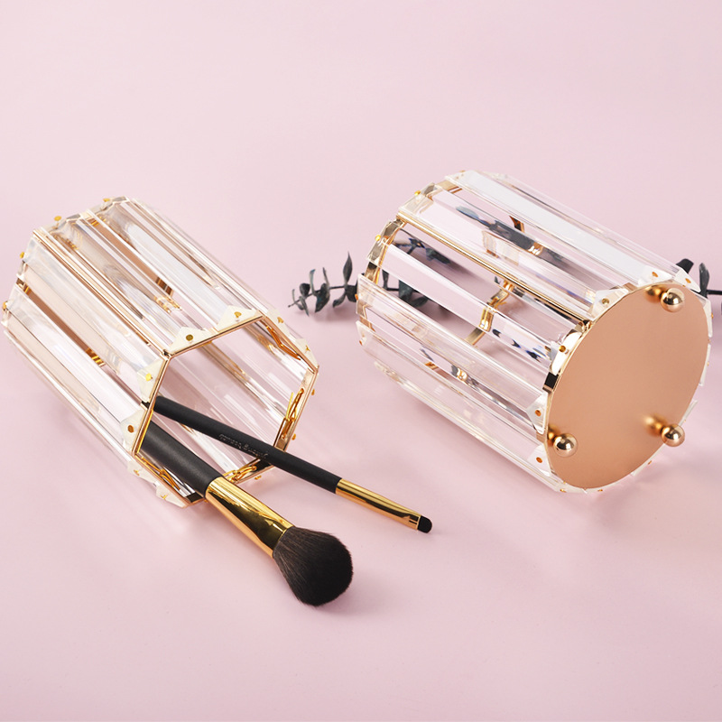 Creative Makeup Brush Holder Nordic Golden Glass Vase Eyebrow Pencil Beauty Container Geometric Pen Container Multifunctional Storage Box