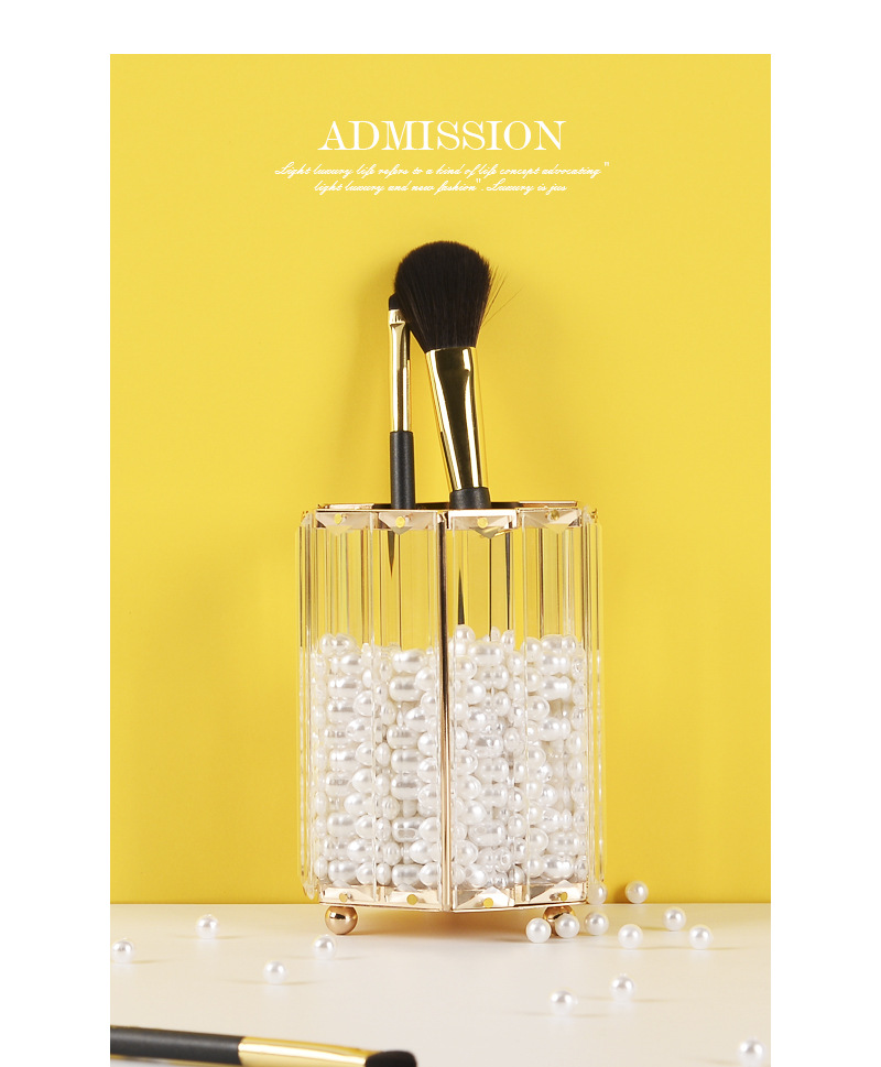 Creative Makeup Brush Holder Nordic Golden Glass Vase Eyebrow Pencil Beauty Container Geometric Pen Container Multifunctional Storage Box