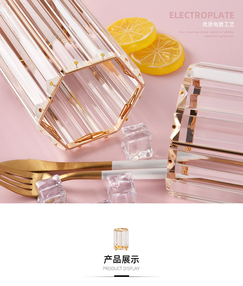 Creative Makeup Brush Holder Nordic Golden Glass Vase Eyebrow Pencil Beauty Container Geometric Pen Container Multifunctional Storage Box