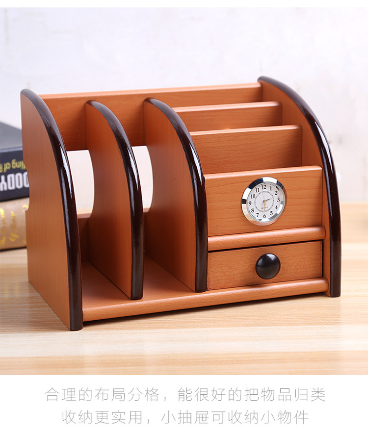 Supply Creative with Clock Desktop Storage Pencil Vase Decoration Wooden Multi-Functional Remote Control Rack Storage Tool Wholesale