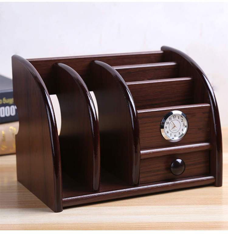 Supply Creative with Clock Desktop Storage Pencil Vase Decoration Wooden Multi-Functional Remote Control Rack Storage Tool Wholesale