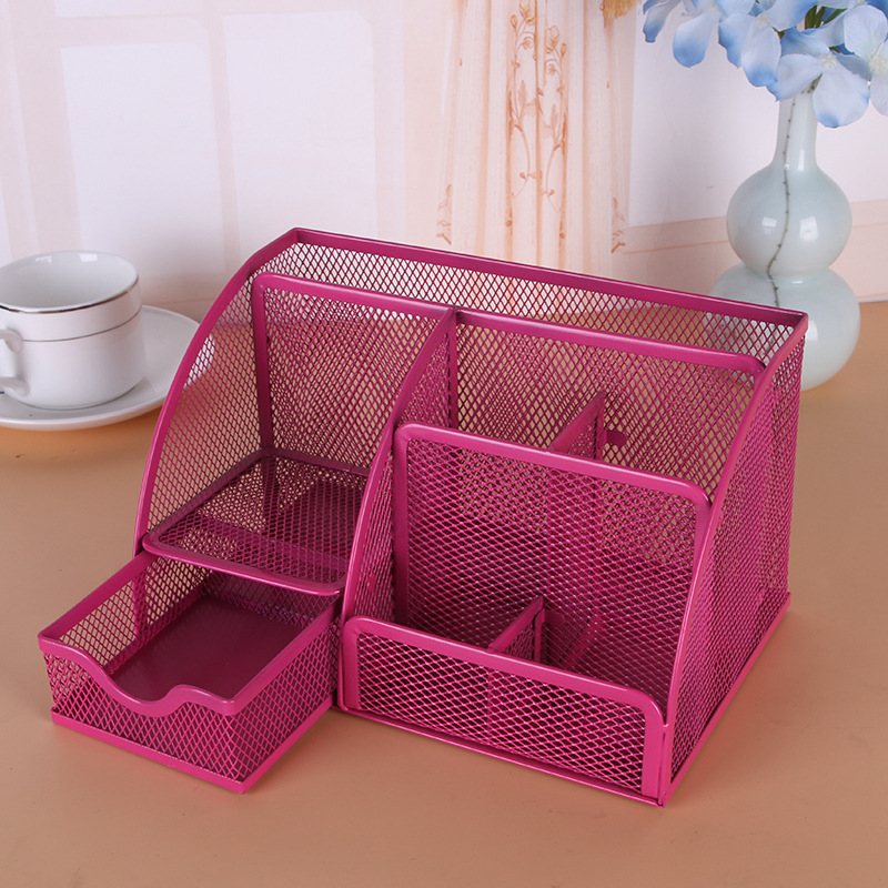 Factory Direct Sales Wrought Iron Grid Multi-Functional Combination Desktop Stationery Storage Pencil Vase Decoration Office Supplies Wholesale