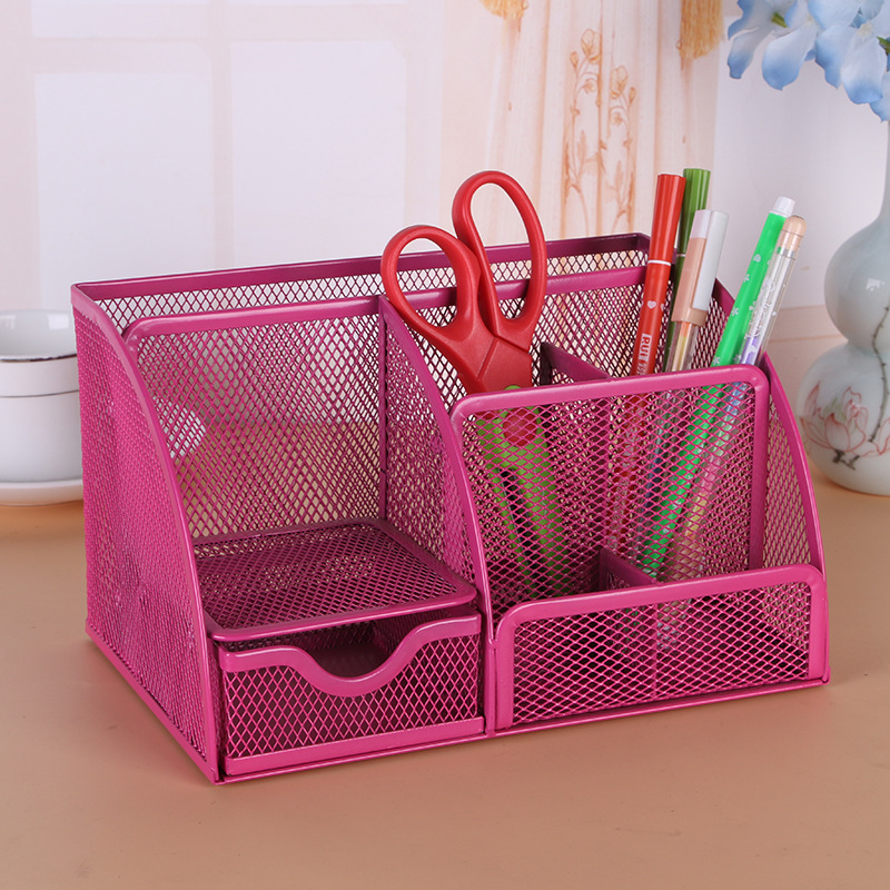 Factory Direct Sales Wrought Iron Grid Multi-Functional Combination Desktop Stationery Storage Pencil Vase Decoration Office Supplies Wholesale