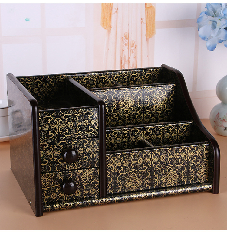 Supply High Quality Wood Board Multi-Function Storage with Drawer Pencil Vase Decoration Office Desk Surface Panel Stationery Storage Box