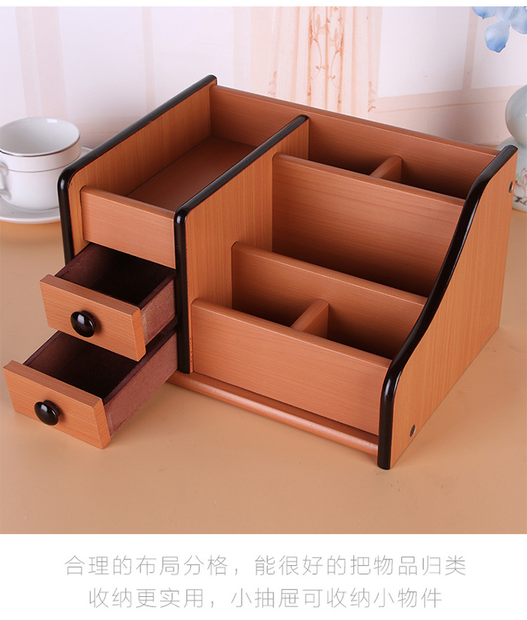 Supply High Quality Wood Board Multi-Function Storage with Drawer Pencil Vase Decoration Office Desk Surface Panel Stationery Storage Box