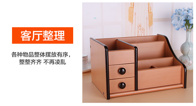 Supply High Quality Wood Board Multi-Function Storage with Drawer Pencil Vase Decoration Office Desk Surface Panel Stationery Storage Box
