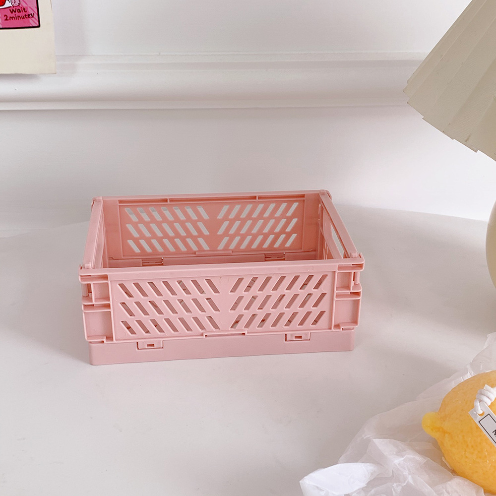 Korean Mini Folding Plastic Storage Box Student Desktop Finishing Journal Tape Stationery Skin Care Products Small Storage Basket Korean Mini Folding Plastic Storage Box Student Desktop Finishing Journal Tape Stationery Skin Care Products Small Storage Basket