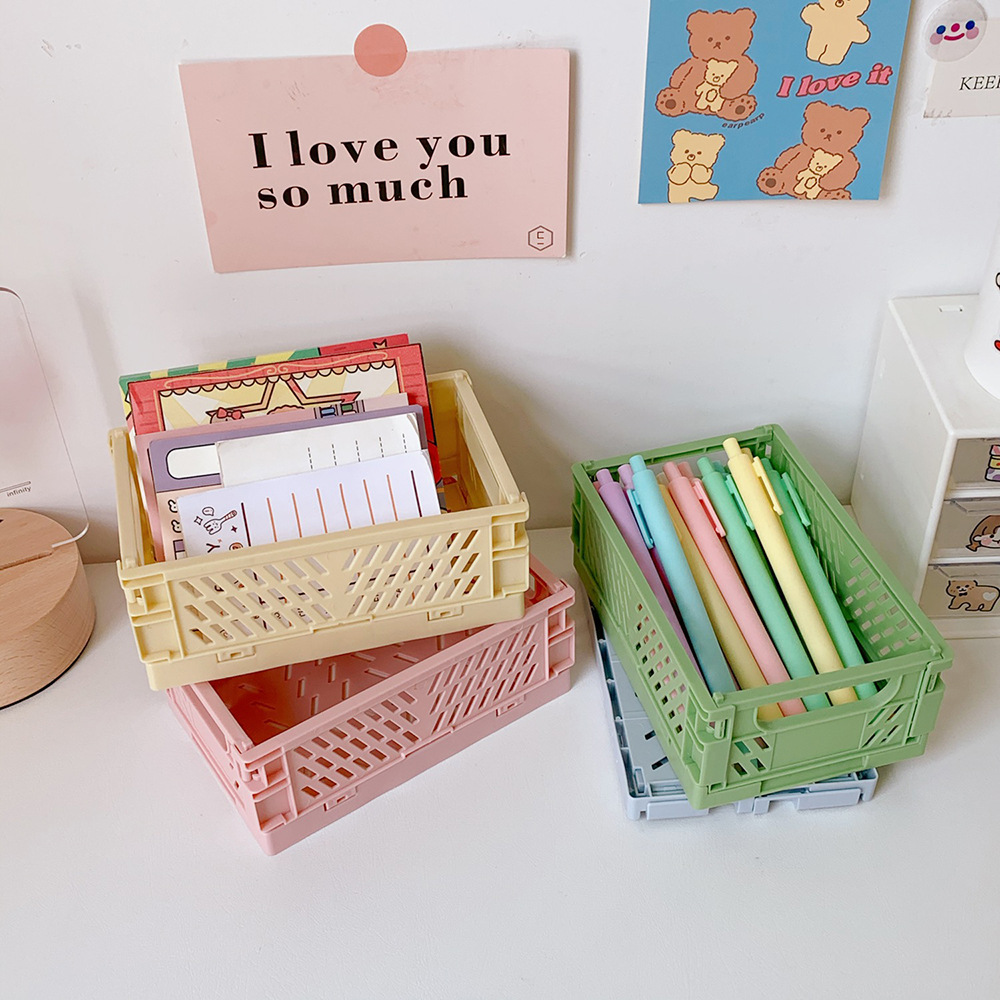 Korean Mini Folding Plastic Storage Box Student Desktop Finishing Journal Tape Stationery Skin Care Products Small Storage Basket Korean Mini Folding Plastic Storage Box Student Desktop Finishing Journal Tape Stationery Skin Care Products Small Storage Basket
