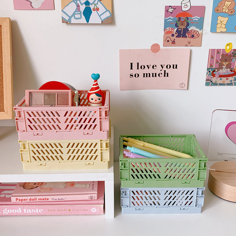 Korean Mini Folding Plastic Storage Box Student Desktop Finishing Journal Tape Stationery Skin Care Products Small Storage Basket Korean Mini Folding Plastic Storage Box Student Desktop Finishing Journal Tape Stationery Skin Care Products Small Storage Basket