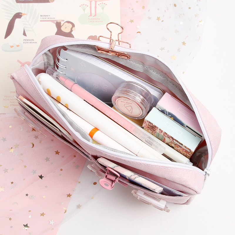 Instagram girl heart pencil bag large capacity Korean pencil-box junior high school students creative web celebrity small fresh stationery bag