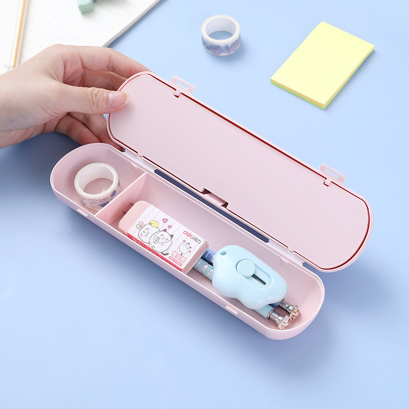 round Plastic Pencil-Box Large Capacity Double Layer Pencil Case Student School Supplies Multifunctional Pencil Case Pencil Case Simple Pencil Case