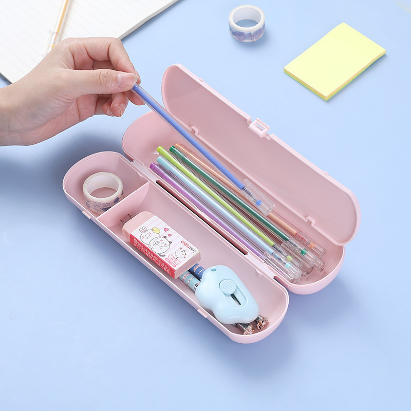 round Plastic Pencil-Box Large Capacity Double Layer Pencil Case Student School Supplies Multifunctional Pencil Case Pencil Case Simple Pencil Case