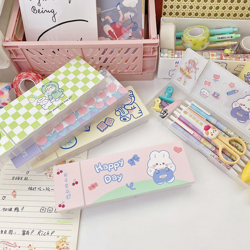 Multifunctional Stationery Box Creative Lead Pencil Case Translucent Frosted Pencil Case Student Storage Pp Plastic Pencil-Box Wholesale