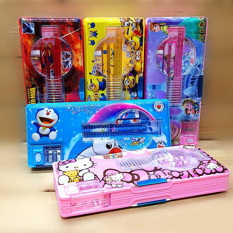 Creative Primary School Stationery Box Cute Double-Sided Magnetic Boys and Girls Multifunctional Pencil Case Suit Plastic Pencil-Box