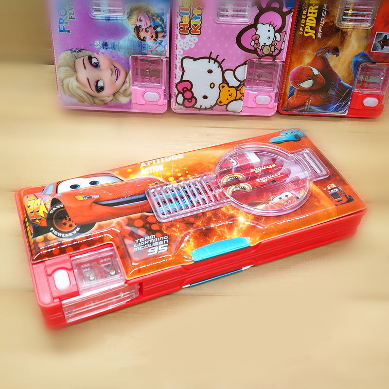 Creative Primary School Stationery Box Cute Double-Sided Magnetic Boys and Girls Multifunctional Pencil Case Suit Plastic Pencil-Box