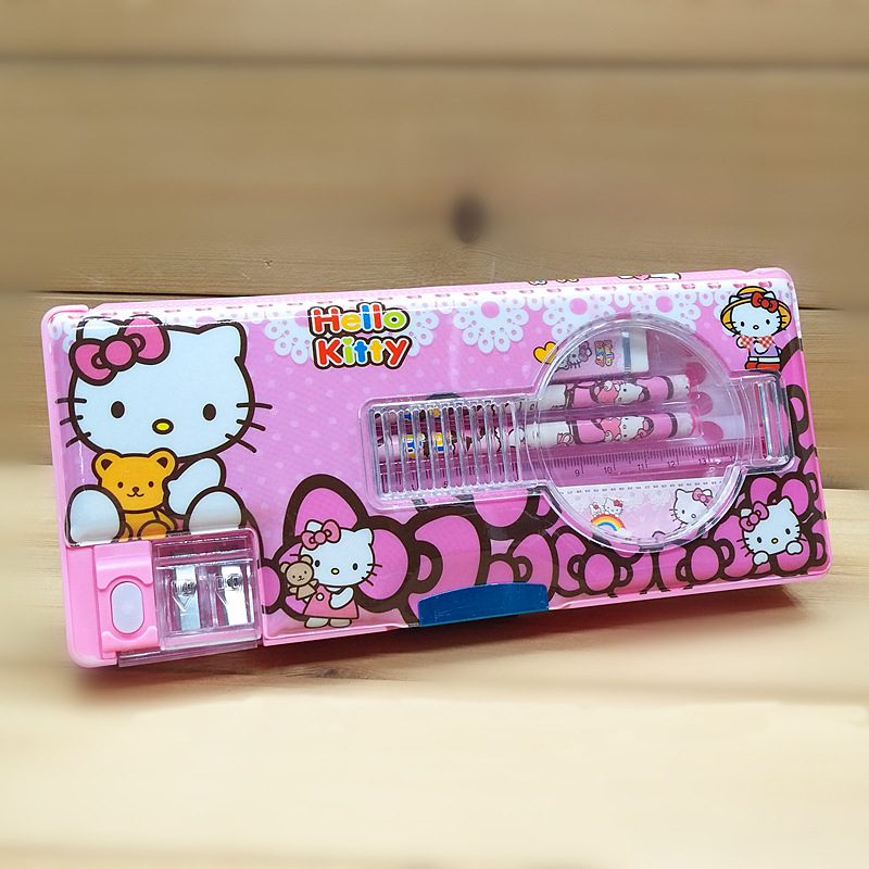 Creative Primary School Stationery Box Cute Double-Sided Magnetic Boys and Girls Multifunctional Pencil Case Suit Plastic Pencil-Box