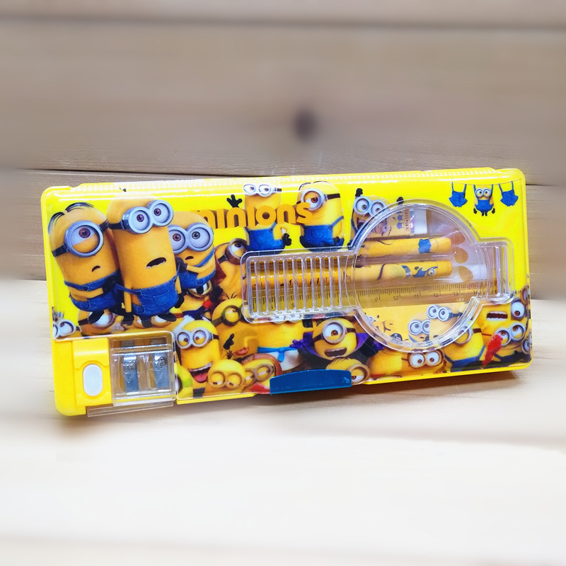 Creative Primary School Stationery Box Cute Double-Sided Magnetic Boys and Girls Multifunctional Pencil Case Suit Plastic Pencil-Box