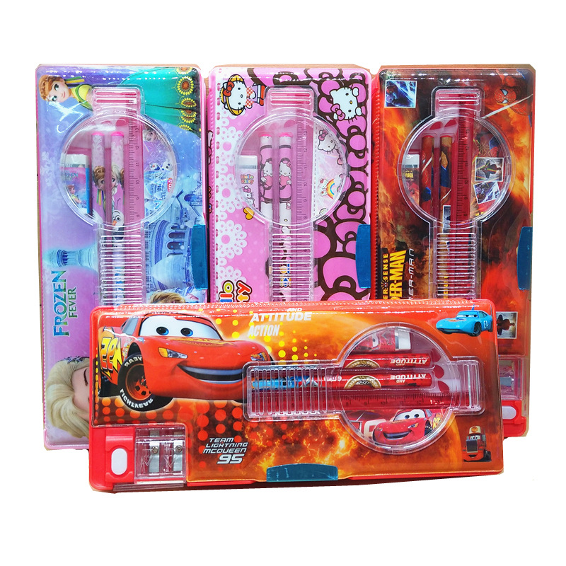Creative Primary School Stationery Box Cute Double-Sided Magnetic Boys and Girls Multifunctional Pencil Case Suit Plastic Pencil-Box