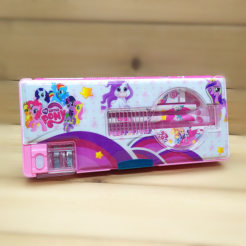 Creative Primary School Stationery Box Cute Double-Sided Magnetic Boys and Girls Multifunctional Pencil Case Suit Plastic Pencil-Box