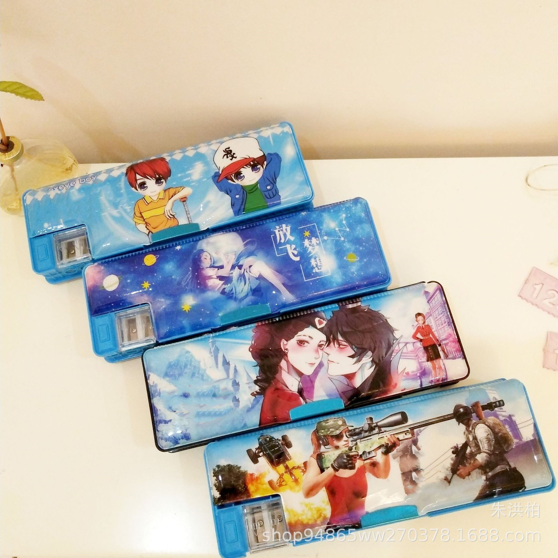 Double-Sided Plastic Pencil-Box for Primary and Secondary School Students Pencil Box Double Open with Double Holes Pencil Sharpener Gift Stationery Wholesale