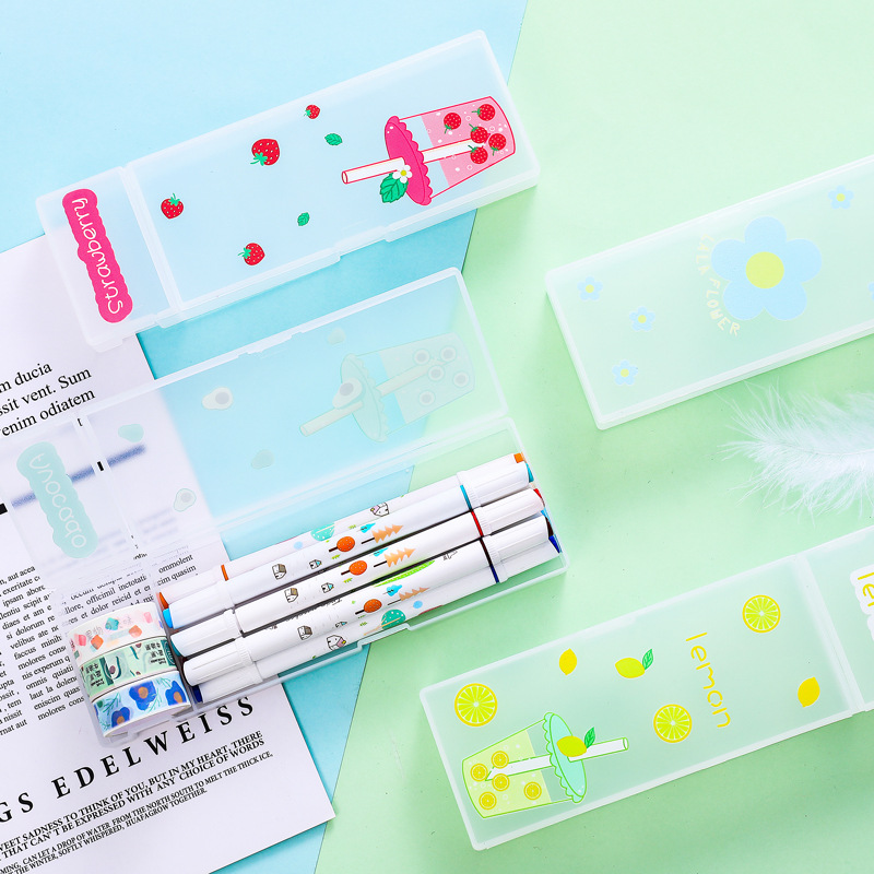 Yilan Creative New Stationery Box Simple Storage Pencil Case Plastic Pencil-Box Cartoon Young Girl Heart Pencil Box Pencil Case Stationery