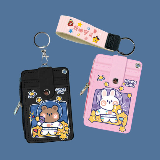 Creative Cute Student Campus Card Holder Meal Card Bus with Lanyard Halter Chest Card Work Permit Protective Case Card Holder