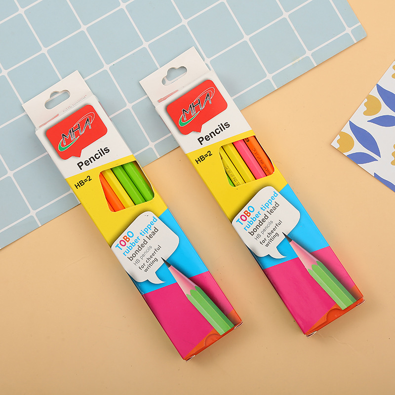 Children&#039;s Cartoon Pencil Color Environmental Protection Constant Lead with Rubber Pupils&#039; Writing Calligraphy Practice Four-Color Fluorescent Pencil