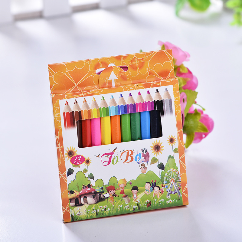 Color Pencil Short 12 Color Children Environmental Protection Drawing and Painting Pencil Stationery Wholesale Foreign Trade