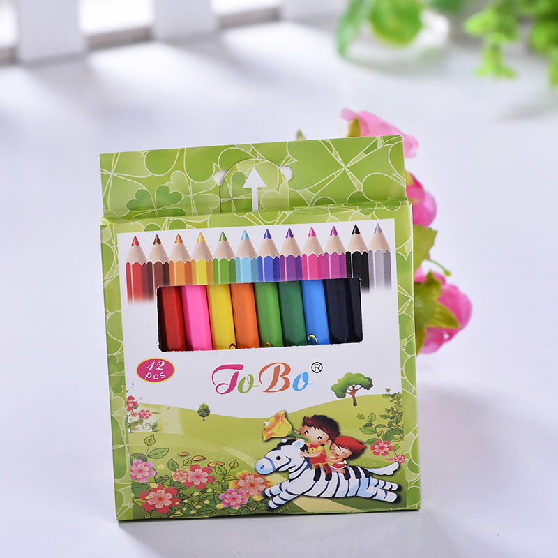 Color Pencil Short 12 Color Children Environmental Protection Drawing and Painting Pencil Stationery Wholesale Foreign Trade